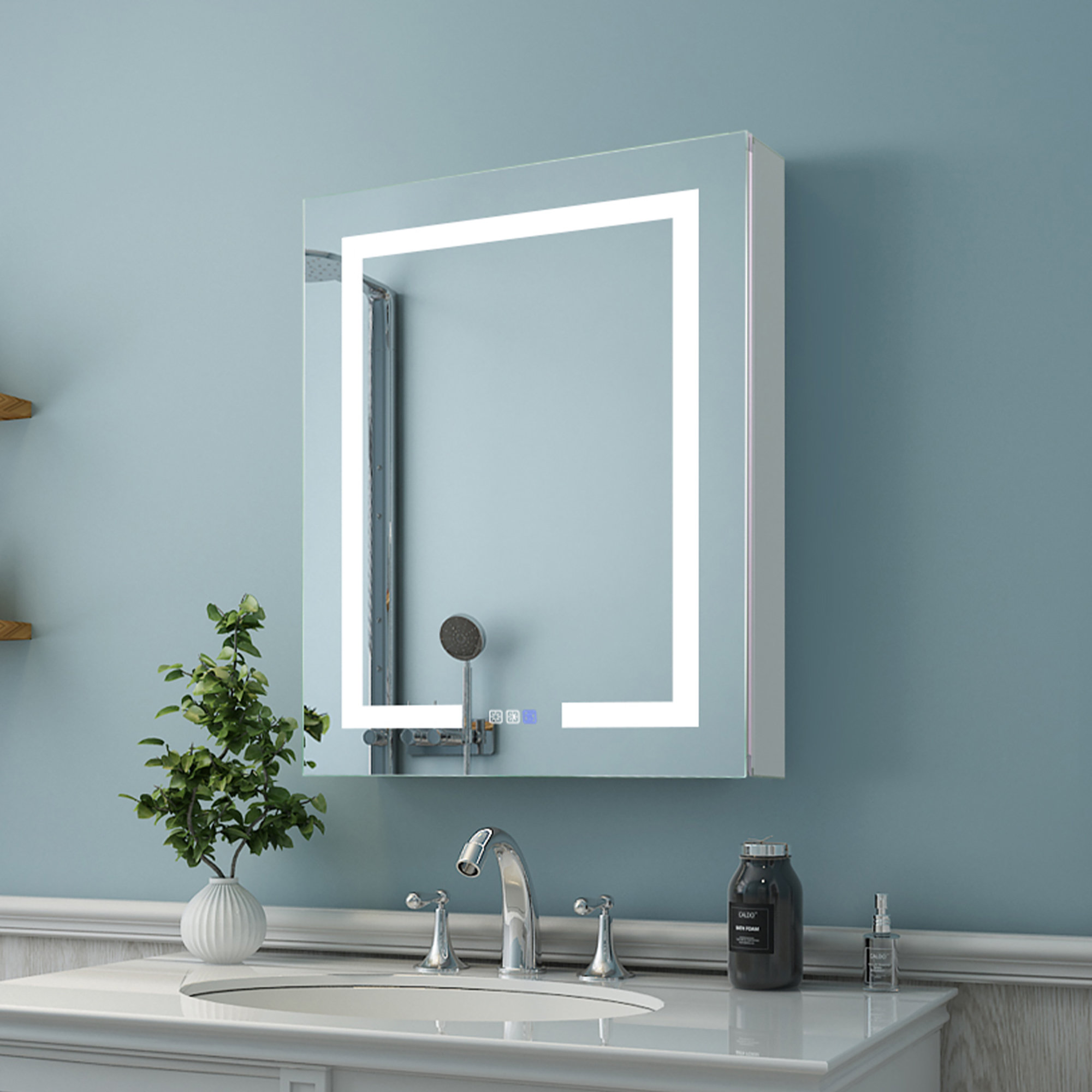 ExBrite 24 W x 30 H Light Medicine Cabinet Recessed or Surface Mount Framed Aluminum Adjustable Shelves Vanity Mirror Cabinet