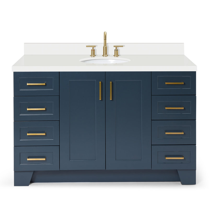 61 IN.  Single Bathroom Vanity, Oval, Midnight Blue, White Quartz