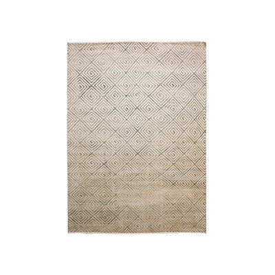 Tapis oriental rectangulaire en soie ivoire noué à la main 9 pi 10 po x 14 pi 1 po - MOA10275220