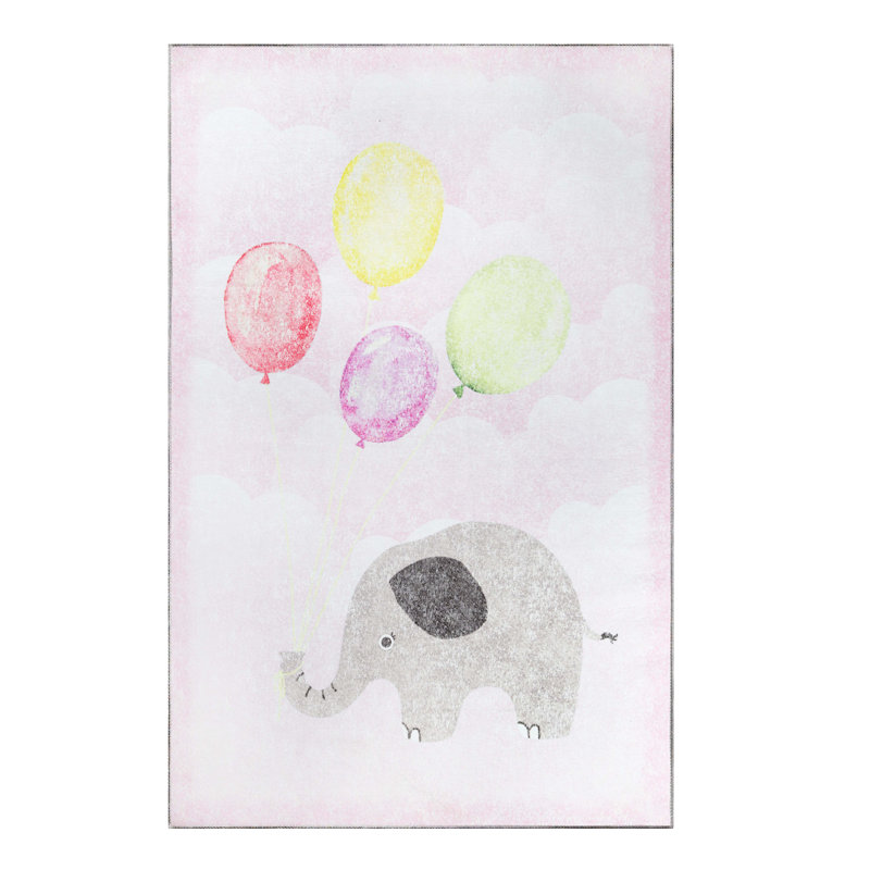 Cortes Nursery Elephant Bright Colorful Balloons Kids Indoor Area Rug, Rectangle 5' x 7'6", Pink