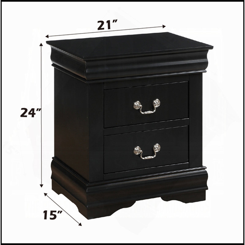 1Pc Traditional Classic Finish 2-Drawers Nightstand Wooden Bedroom Furniture, Black