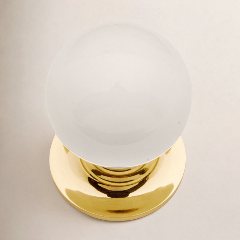 CK Series 1 1/4" Diameter Round Knob, White / Polished Brass, 1" H x 1" W x 1.38" D