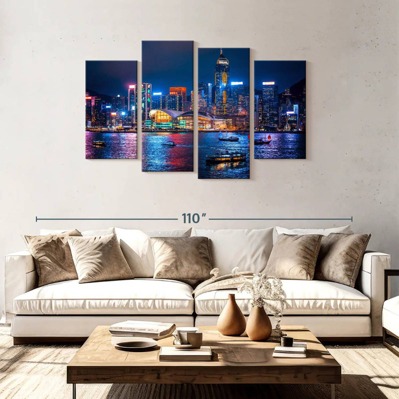 Nicci illuminée de la ville de Hongkong, H 48 po x l 75 po