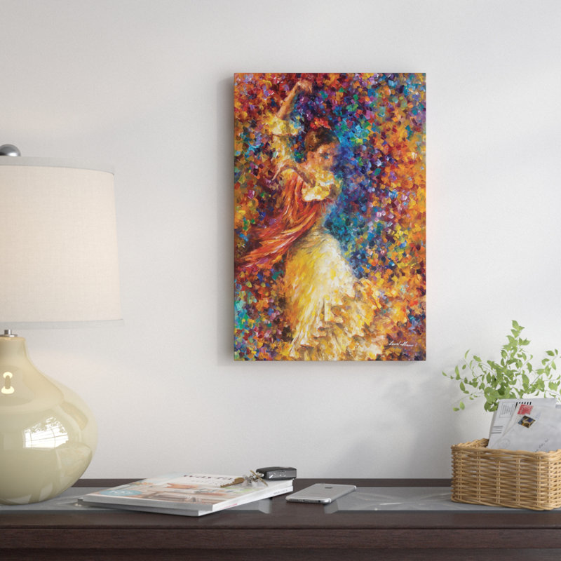 Flamenco et feu par Leonid Afremov - estampe numérique sur toile tendue Gallerry, H 26 po x l 18 po x P 1,5 po, Pas de tapis