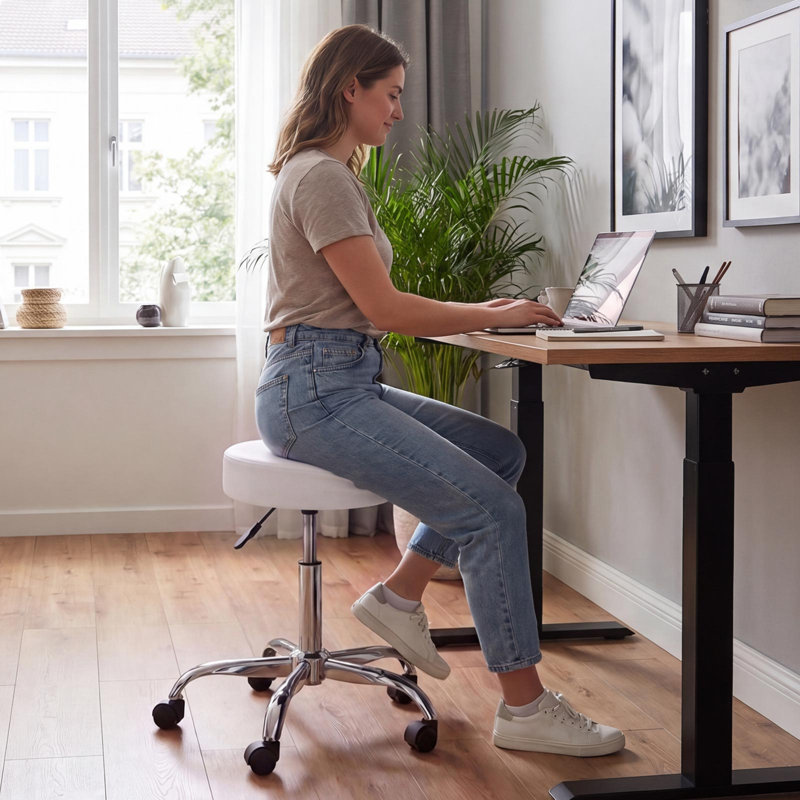 Adjustable Height Ergonomic Industrial Stool, White