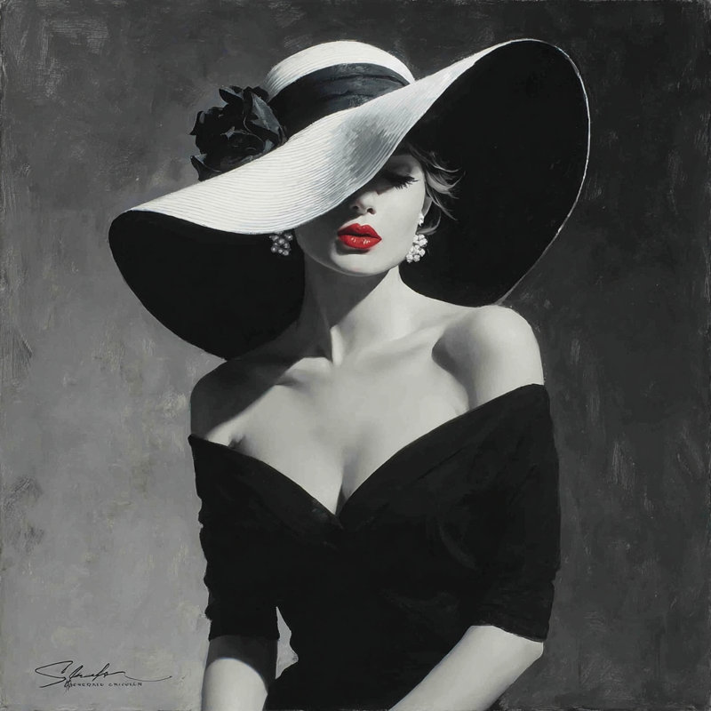 «Classic Lady in Large Hat», art mural sur toile tendue, H 30 po x l 30 po
