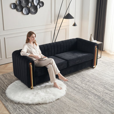 84.25" Modern Tufted Soft Velvet Round Arm Sofa for Living Room
