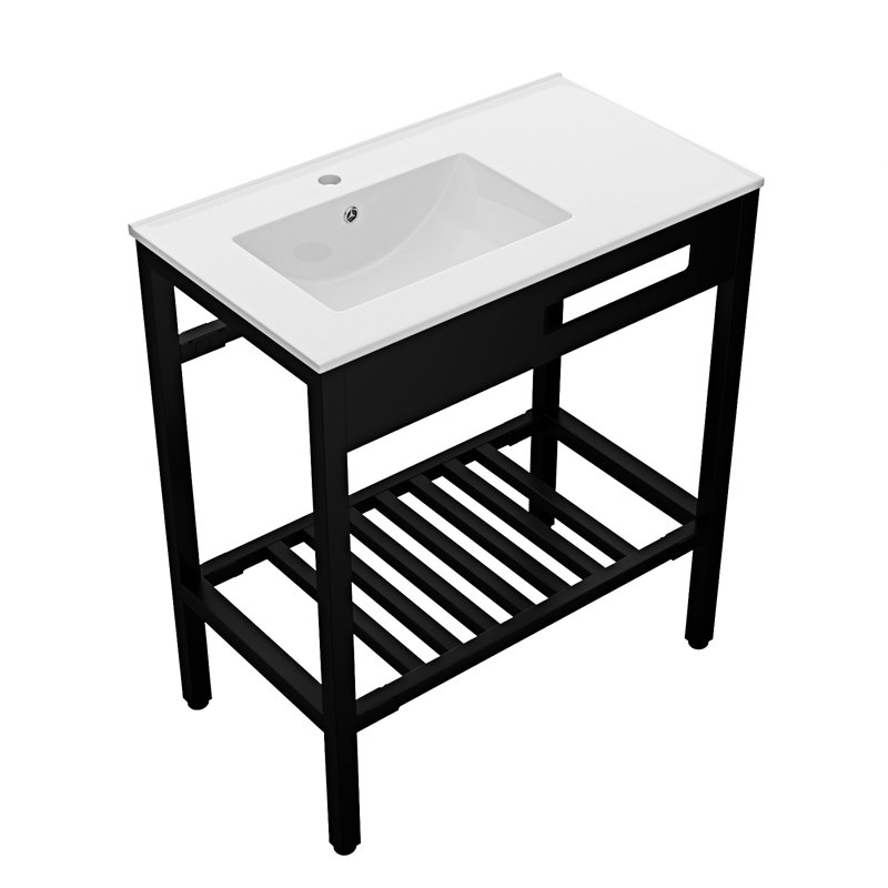 Console de salle de bain en céramique avec trop-plein