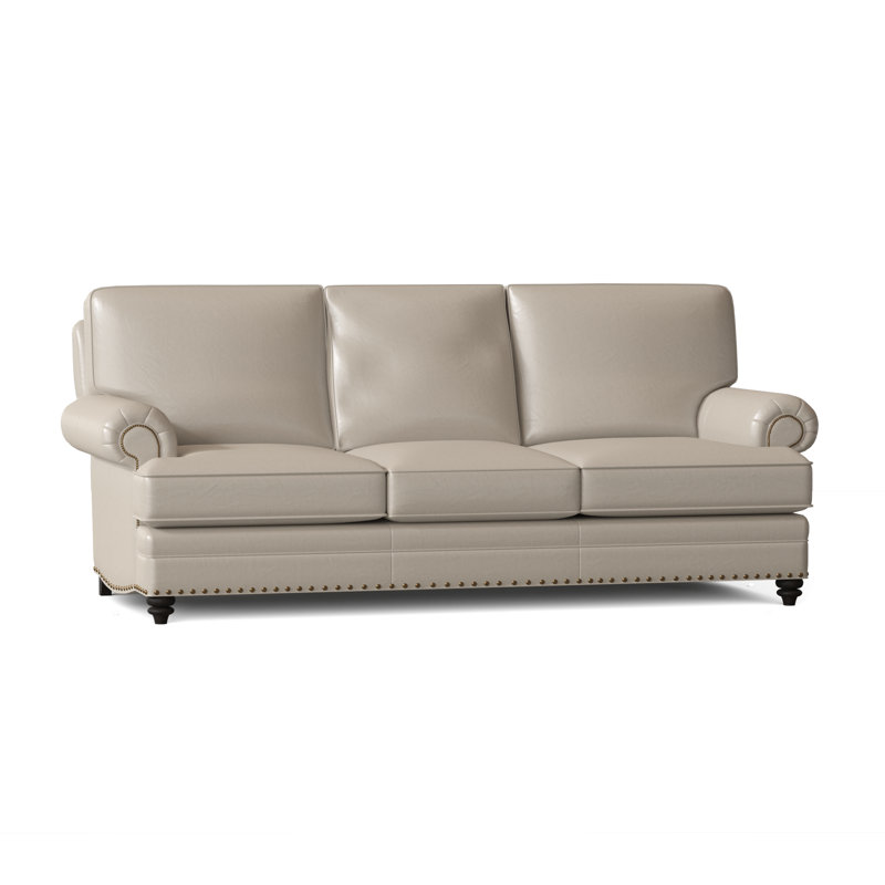 Carrado Leather Sofa, French Natural, Cobblestone, Aline Light Gray Stonewash Genuine Leather