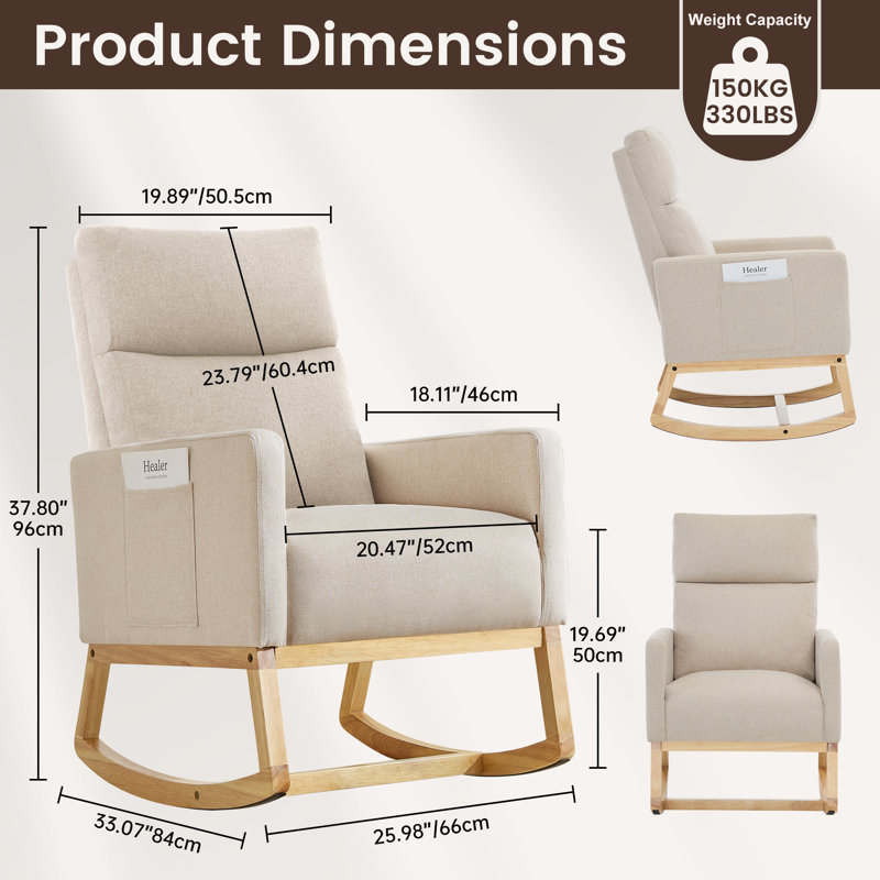 Mid-Century Modern Nursery Glider Rocker Chair with Upholstered Comfort, Accent Recliner for Baby Room, Living Room & Bedroom