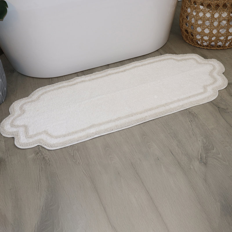 Dobrinka Bath Rug Plush 100% Cotton Mat, Unique Design, Absorbent, Quick Dry, White, 21"x54"(Rectangle)