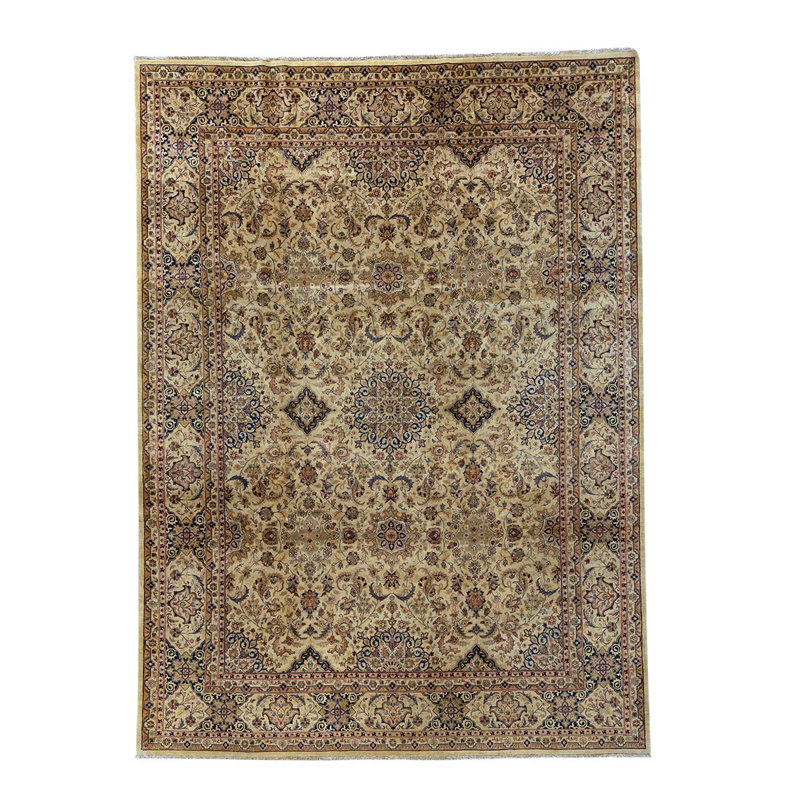 Tapis brun en laine noué à la main de conception unique 9 pi 2 po x 12 pi 3 po