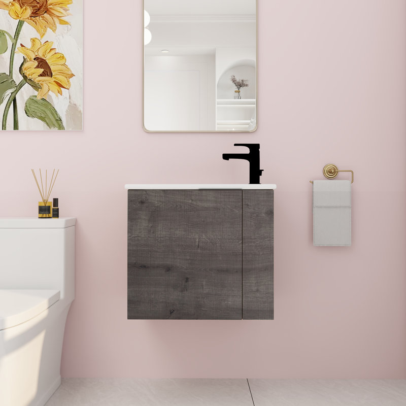 Ensemble de meuble-lavabo mural simple avec plateau en céramique 22,06 po Maltseva, gris
