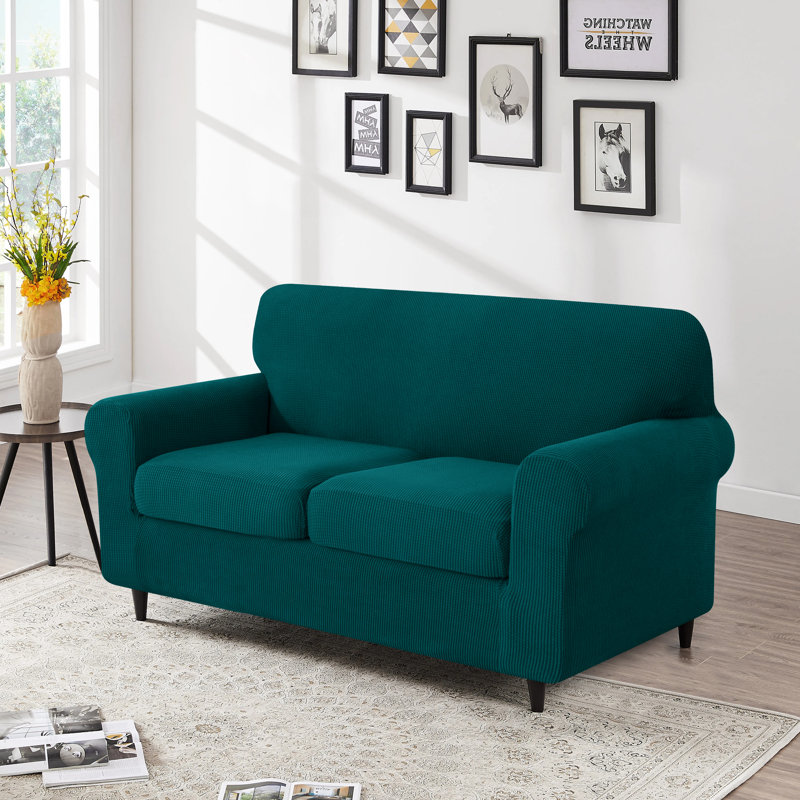 Housse pour causeuse à coussins carrés / rectangulaires Elastic, Vert foncé