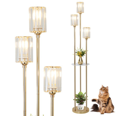 3 Lights with Crystal Standing Floor Lamps with Shelves