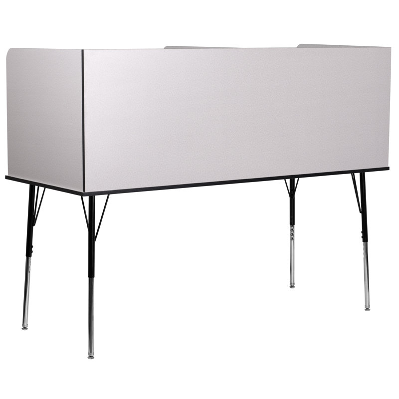 Stand-Alone Double Study Carrel with Top Shelf, Height Adjustable Legs, and Wire Management Grommet, Grey