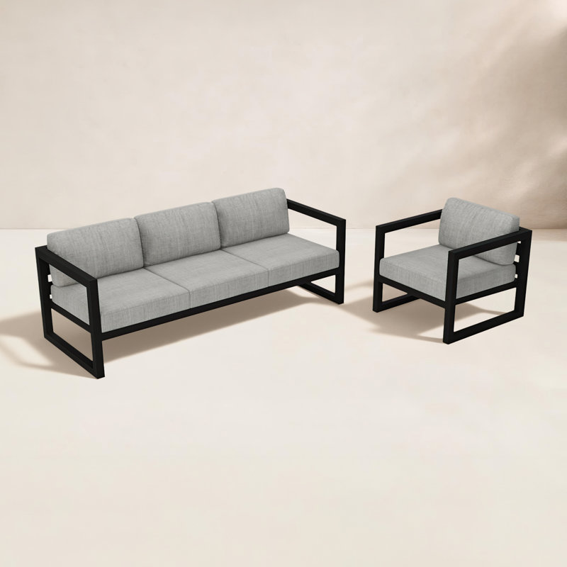 Avion 2 Piece Sofa Set, Cast Silver Sunbrella®, Black