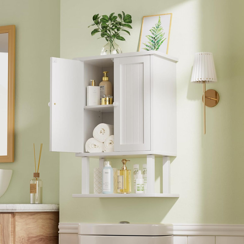 Armoires de salle de bain murales, armoire de rangement en bambou au-dessus de la toilette avec tablettes réglables, armoires à pharmacie murales avec 2 portes pour petits espaces