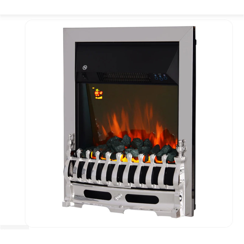 Fayette Electric Fireplace Flame Effect Inset Glass View 1000W/2000W Silver