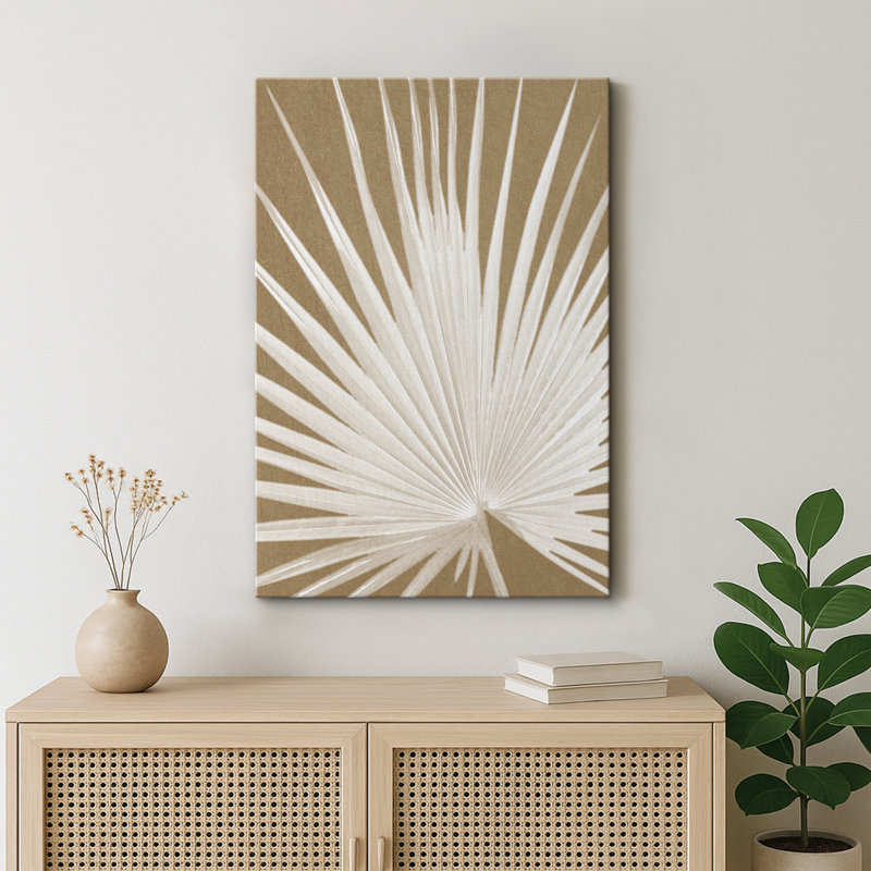 «Tropical Palm Classic Fan Palm Leaf Botanical Neutral Organic Modern», reproduction d'art encadrée sur toile, Toile tendue