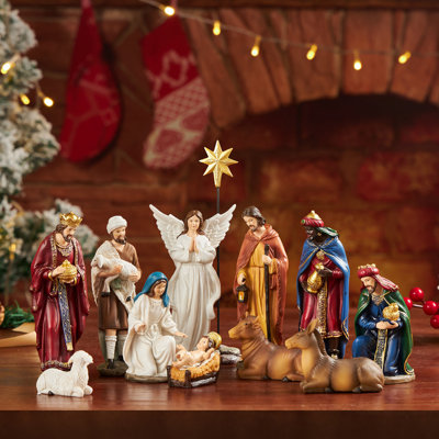13pcs Deluxe Resin Nativity Figurine Set, 5.9" Tabletop Nativity Sets for Christmas