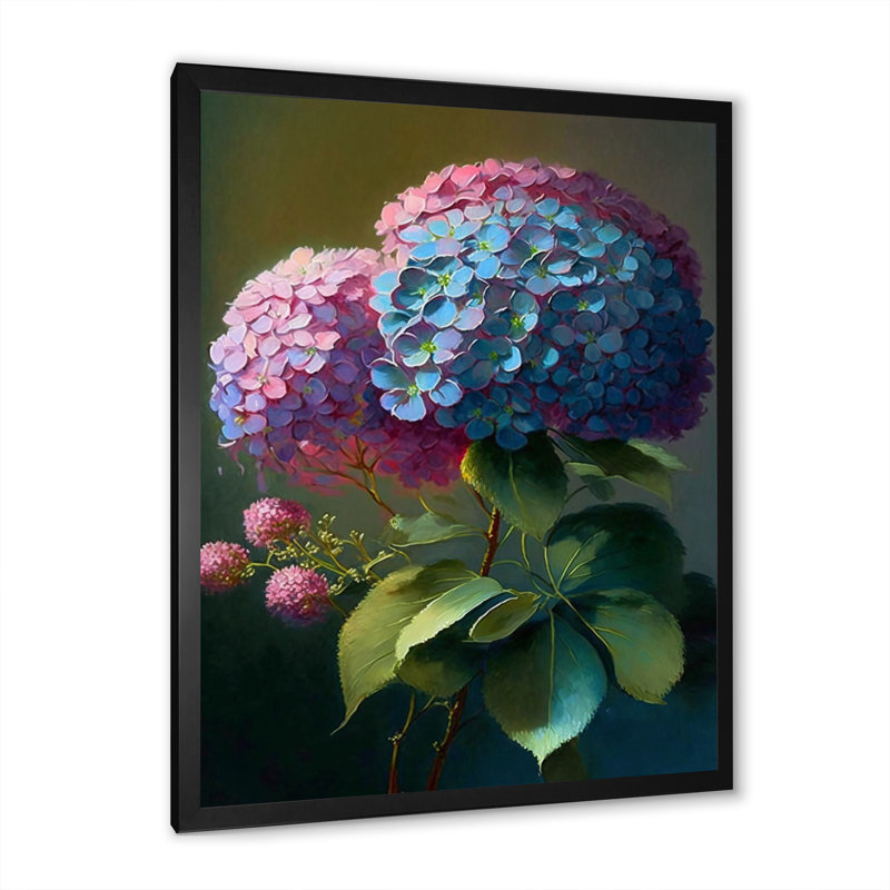 " Retro Hydrangena III ", Black Picture Framed Canvas, 20" H x 12" W x 1" D