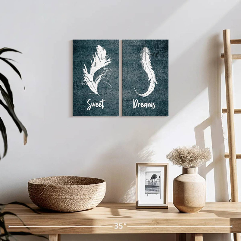 " Sweet Dreams Feathers Multi Piece Canvas Print " 2 Piece Art Set, 12" H x 17" W x 1" D