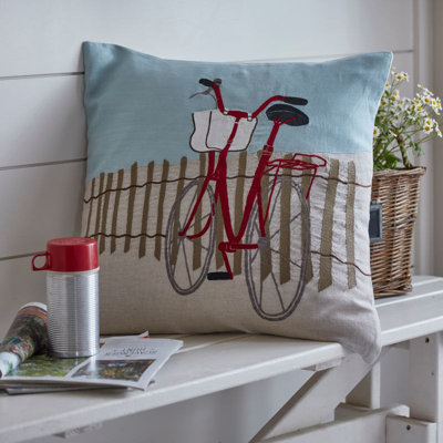 Beach Red Embroidery Linen Pillow