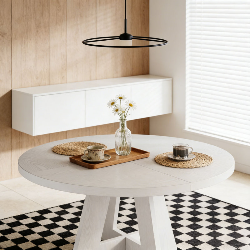 Table de salle à manger en bois, Blanc, Blanc