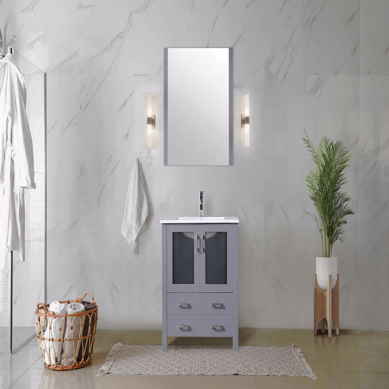 Meuble-lavabo simple l 30 po x P 18,25 po, comptoir en céramique blanche, Gris