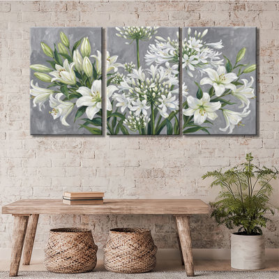 Art floral sur fond de lis - ensemble de 3 impressions sur toiles tendues de qualité supérieure