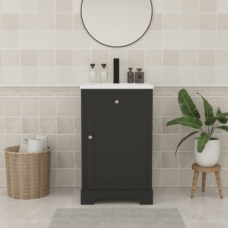 Ensemble de meuble-lavabo 20 po avec tablettes de rangement et tablettes réglables, Noir