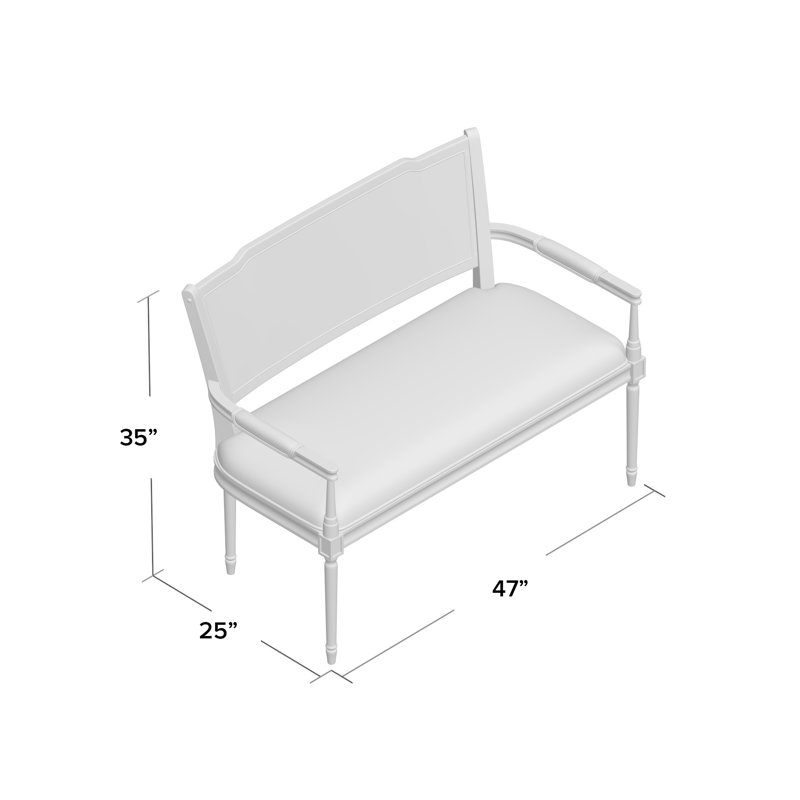 Beige Faux Leather Chesterfield Settee with Rattan Backrest