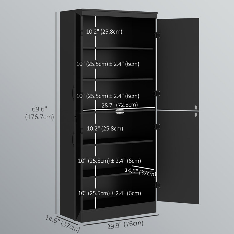 Armoire de rangement Kitchen Pantry, garde-manger à 6 niveaux avec 4 portes, noir