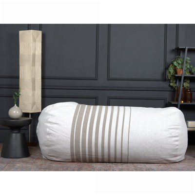 6.5ft Cylindrical Bean Bag Chair for Adults – Natural with Light Brown Stripes | Elongated | Fabric