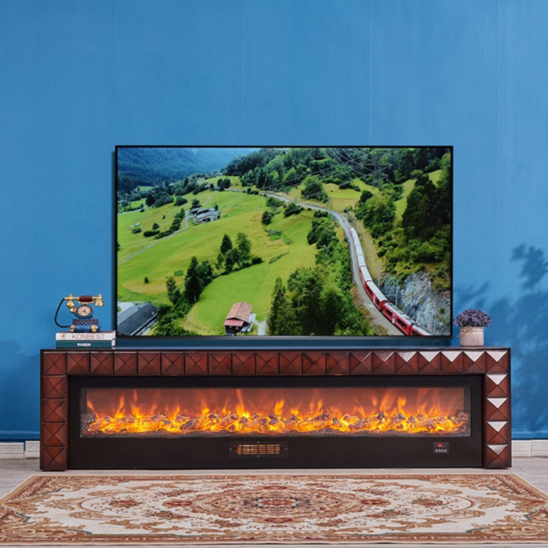 Walnut Solid + Manufactured Wood TV Cabinet Fireplace, Walnut