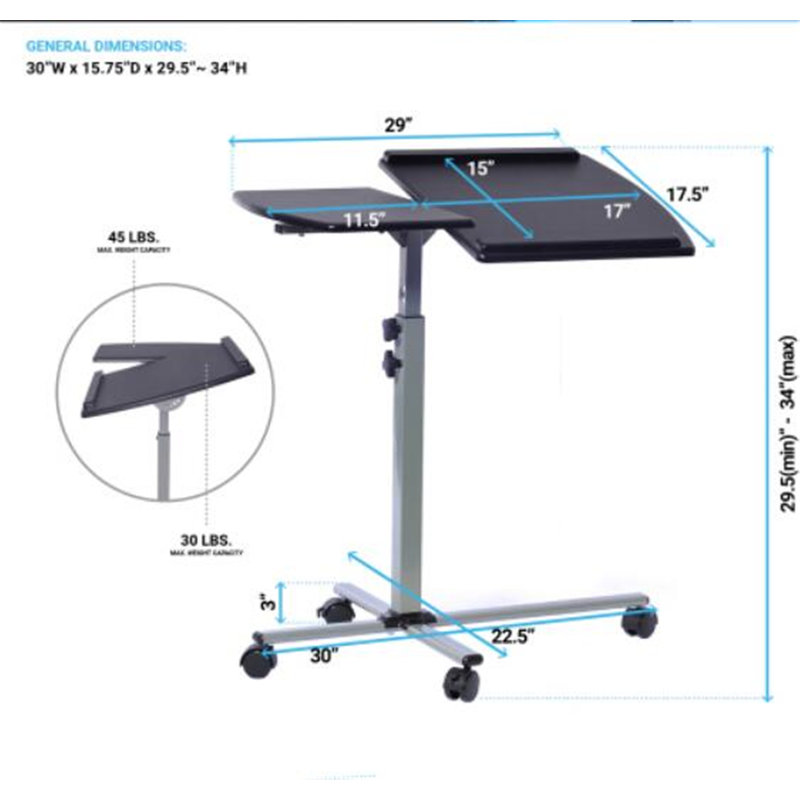 Aniv 30'' W Computer Table with Wheels, Graphite