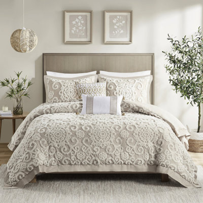 Housse de couette en coton taupe double / grand avec broderie en chenille envoûtante pour un magnifique capitonnage