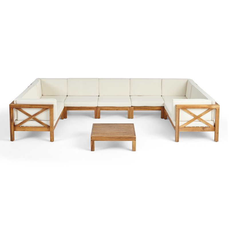 Acacia 7 - Person Modular Patio Conversation Set with Cushions, Teak Frame / Beige Cushion