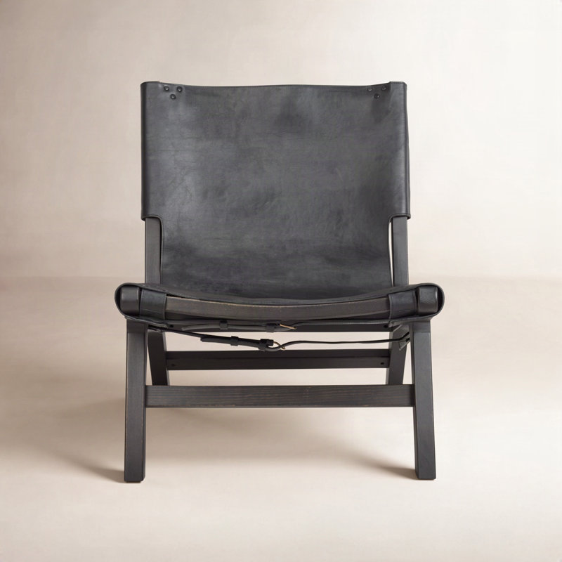 Coucher Upholstered Slipper Chair, Black Genuine Leather, Black
