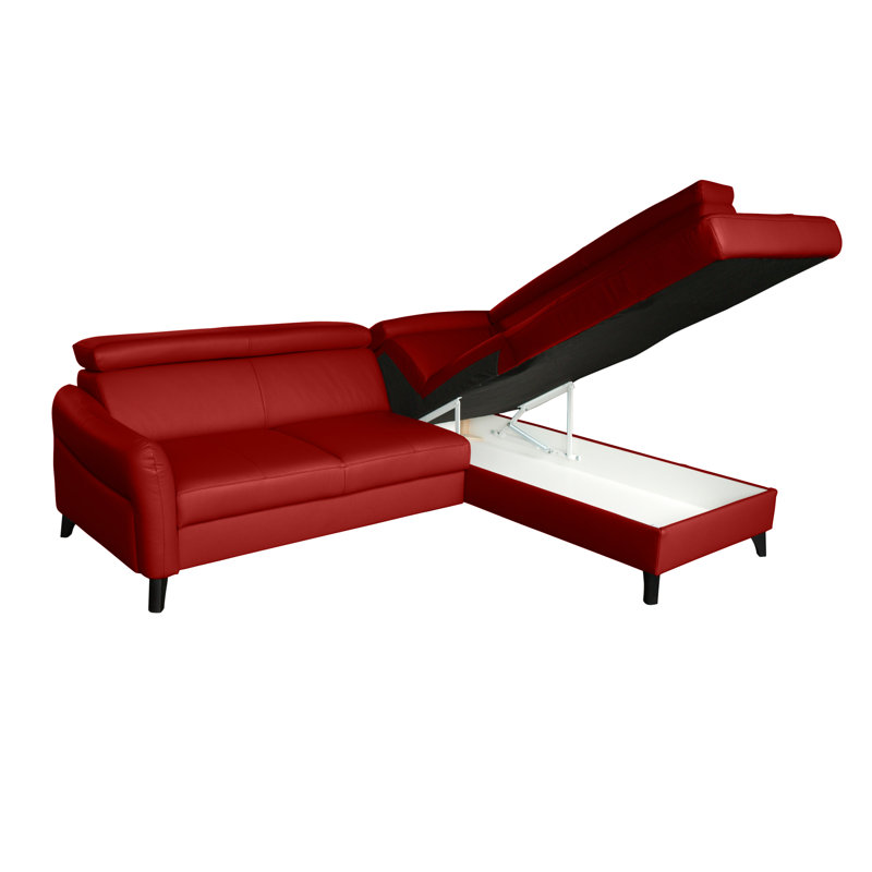 Victoria Upholstered Sleeper Corner Sofa with Ottoman, Red, Right Hand Facing