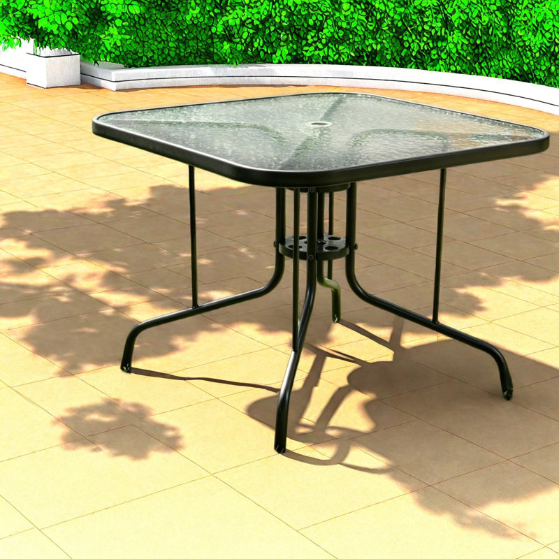 Tables de patio en verre trempé, salle à manger carrée d'extérieur moderne