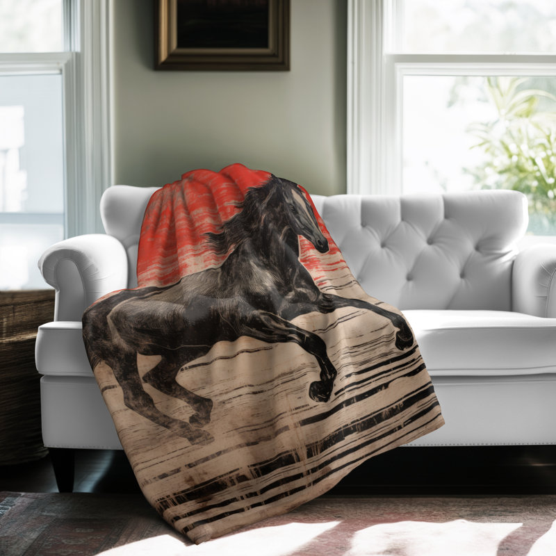 «Run Steed Line Art», couverture en sherpa de qualité supérieure, impression d'art luxueux, Lit simple
