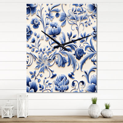 Horloge murale florale bleue