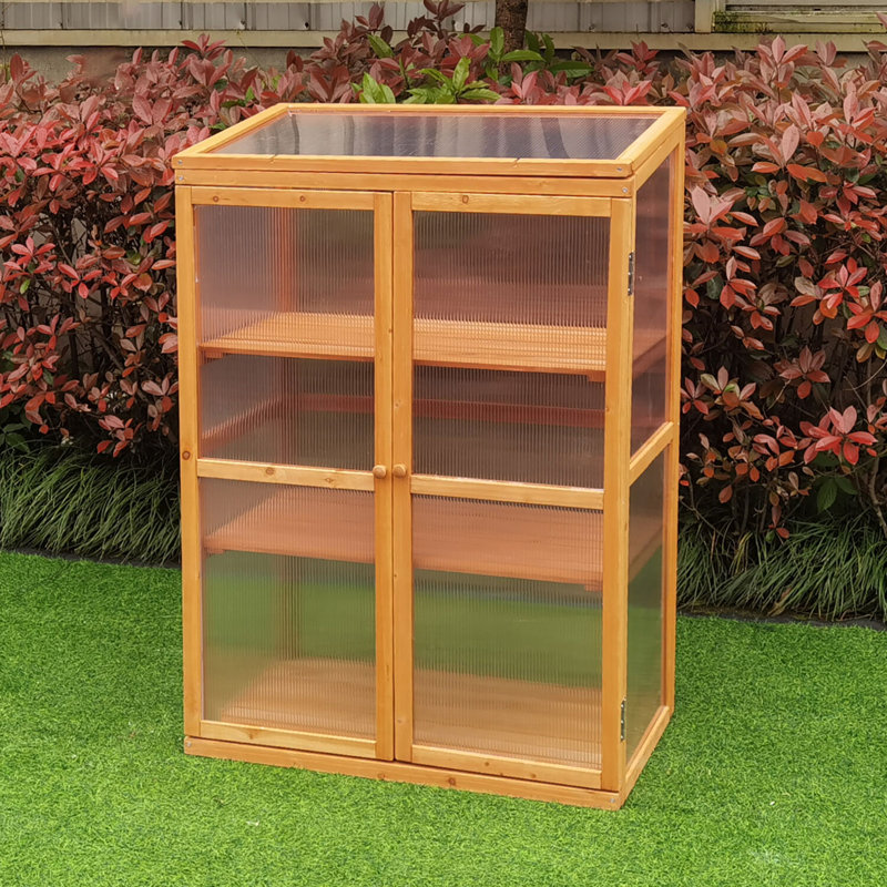 Hanover 43.3'' Clear Polycarbonate and Wood Mini Greenhouse