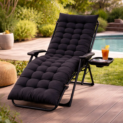 ROYALFORD Sun Lounger Cushion 160x50cm | Thin Padded Recliner Chair Cushion | Full Length Garden Sunbed Replacement Pad with Tie Straps | Breathable Fabric Outdoor Patio Deck Chair Support
