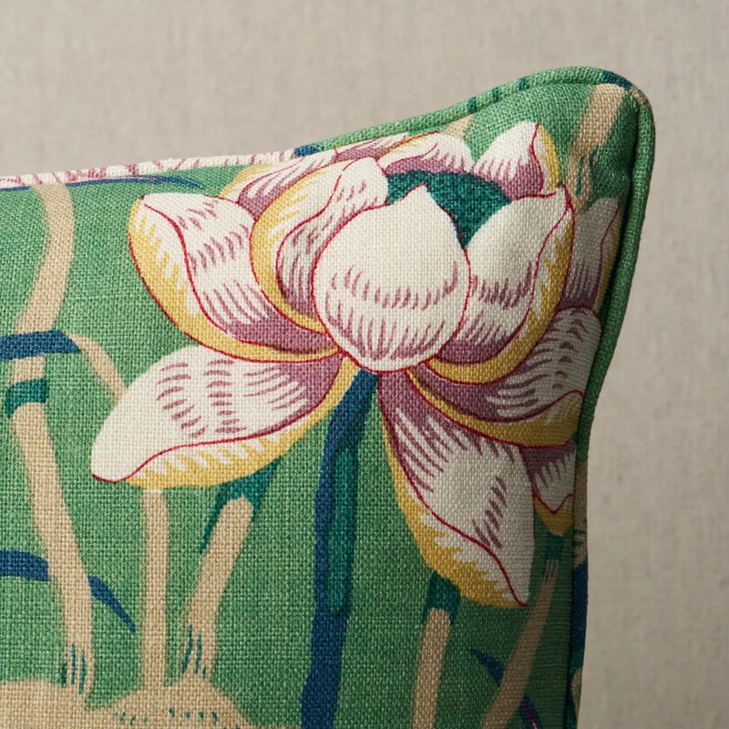 Housse de coussin en lin Lotus Garden, Jade/Brown
