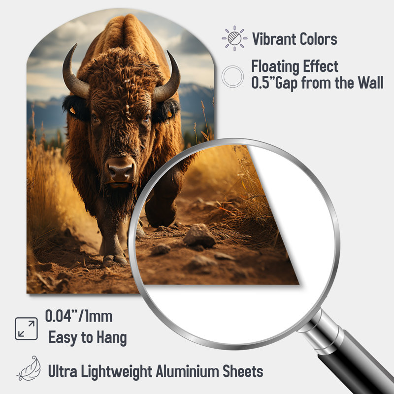 Eneas - Arch Bison, impression murale de sculpture en métal asymétrique, H 34 po x l 25 po