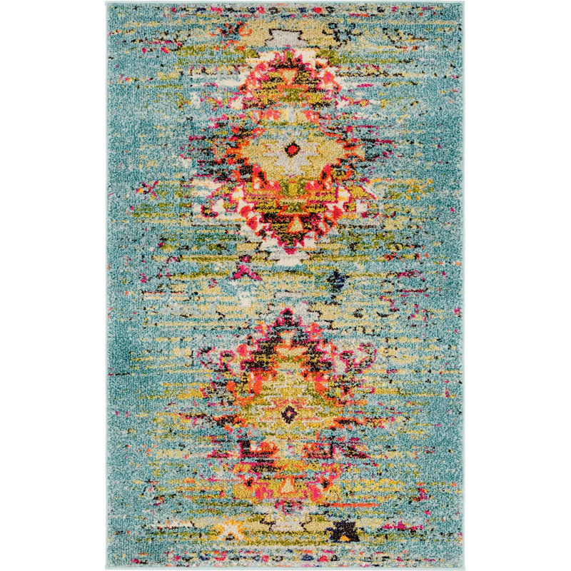 Tapis turquoise Jahanna, Rectangle 3 pi 3 po x 5 pi 3 po