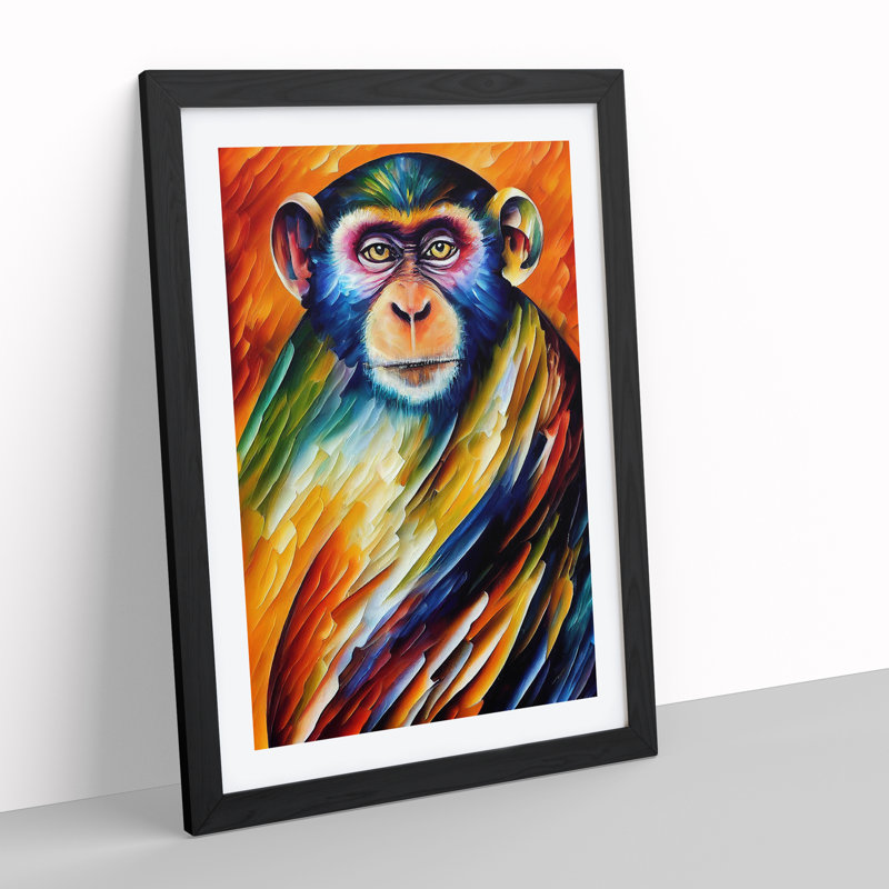 Monkey Portrait No.1 - Single Picture Frame Print, Black, 64cm H x 46cm W